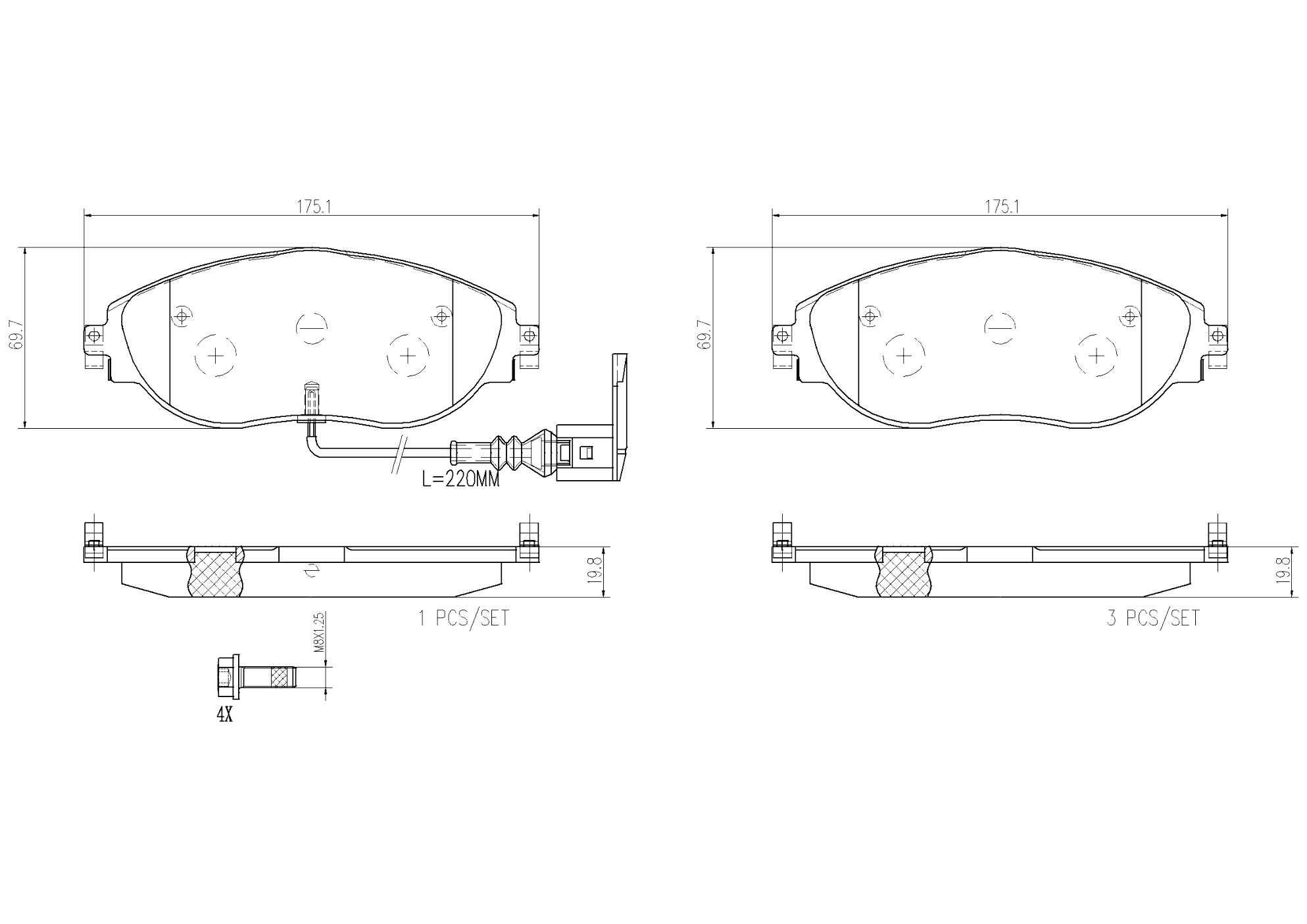 Audi VW Disc Brake Pad Set - Front (Ceramic) 8V0698151C - Brembo P85131N